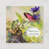 Schattigee Waterverf Guitar Frog Butterfly Vierkante Visitekaartje (Voorkant)