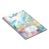 Schattigee Waterverf Haai Kleurrijke Oceaan Monogr Notitieboek (Rechterzijde)