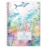 Schattigee Waterverf Haai Kleurrijke Oceaan Monogr Notitieboek (Voorkant)