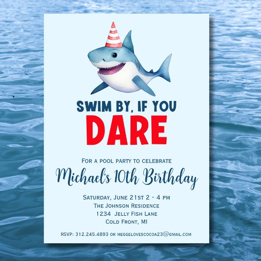 Schattigee Waterverf haaienzwembadfeestje Verjaard Kaart