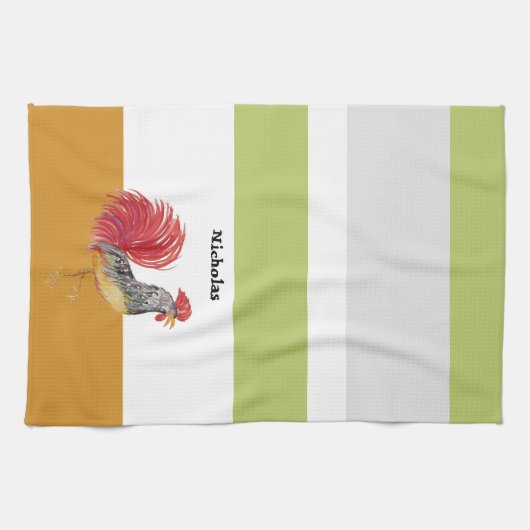 Schattigee Waterverf Haan gepersonaliseerd Theedoek (Horizontaal)