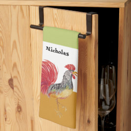 Schattigee Waterverf Haan gepersonaliseerd Theedoek