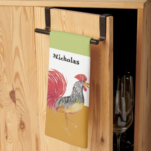 Schattigee Waterverf Haan gepersonaliseerd Theedoek (Derde Gevouwen)