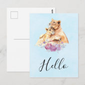Schattigee Waterverf Hallo Moeder Leeuw & Cub Briefkaart (Voorkant / Achterkant)