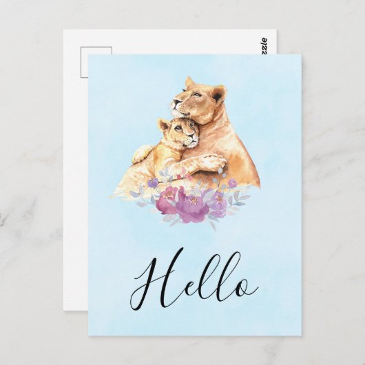 Schattigee Waterverf Hallo Moeder Leeuw & Cub Briefkaart (Voorkant / Achterkant)