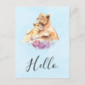 Schattigee Waterverf Hallo Moeder Leeuw & Cub Briefkaart (Voorkant)