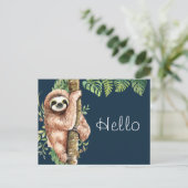 Schattigee Waterverf Hallo Sloth & Tropical Leaves Briefkaart (Staand voorkant)