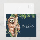 Schattigee Waterverf Hallo Sloth & Tropical Leaves Briefkaart (Voorkant / Achterkant)