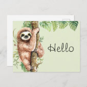 Schattigee Waterverf Hallo Sloth & Tropical Leaves Briefkaart (Voorkant / Achterkant)