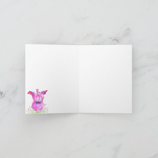 Schattigee Waterverf Hallo Wenskaart roze varkens Bedankkaart (Binnen)