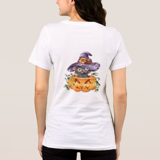 Schattigee Waterverf Halloween Cat Tri-Blend Shirt (Achterkant)