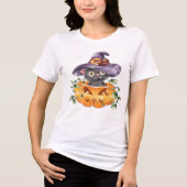 Schattigee Waterverf Halloween Cat Tri-Blend Shirt (Voorkant)