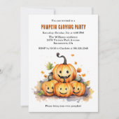 Schattigee Waterverf Halloween Pompoen Carving Par Kaart (Voorkant)