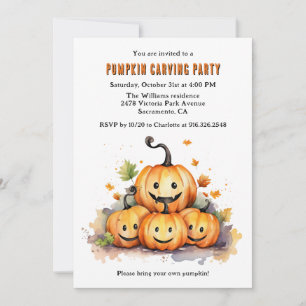 Schattigee Waterverf Halloween Pompoen Carving Par Kaart