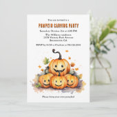 Schattigee Waterverf Halloween Pompoen Carving Par Kaart (Staand voorkant)