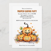 Schattigee Waterverf Halloween Pompoen Carving Par Kaart (Voorkant / Achterkant)