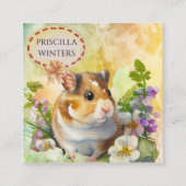Schattigee Waterverf hamster en bloemen Vierkante Visitekaartje (Voorkant)