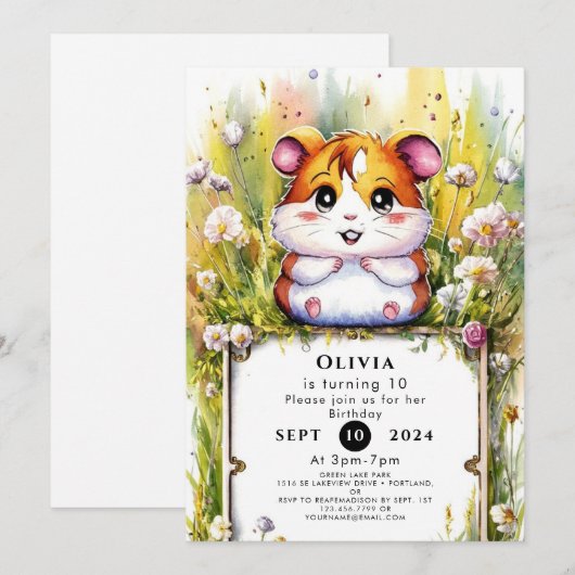 Schattigee Waterverf Hamster Verjaardag Kaart (Voorkant / Achterkant)