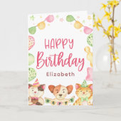 Schattigee Waterverf Happy Birthday Animal Party K Kaart (Gele Bloem)