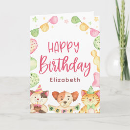 Schattigee Waterverf Happy Birthday Animal Party K Kaart