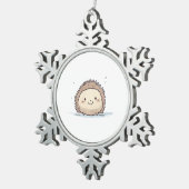 Schattigee Waterverf Happy Hedgehog Tin Sneeuwvlok Ornament (Rechts)