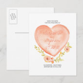 Schattigee waterverf Hart & Bloemen Bewaar de datu Aankondigingskaart (Voorkant / Achterkant)