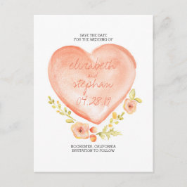Schattigee waterverf Hart & Bloemen Bewaar de datu Aankondigingskaart