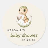 Schattigee Waterverf Hatching Dinosaur Baby shower Ronde Sticker (Voorkant)