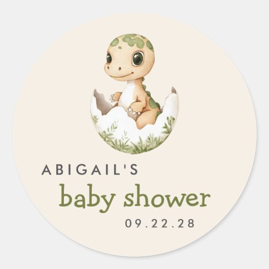 Schattigee Waterverf Hatching Dinosaur Baby shower Ronde Sticker (Voorkant)