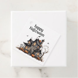 Schattigee Waterverf Haunted House Halloween Bedankjes Labels