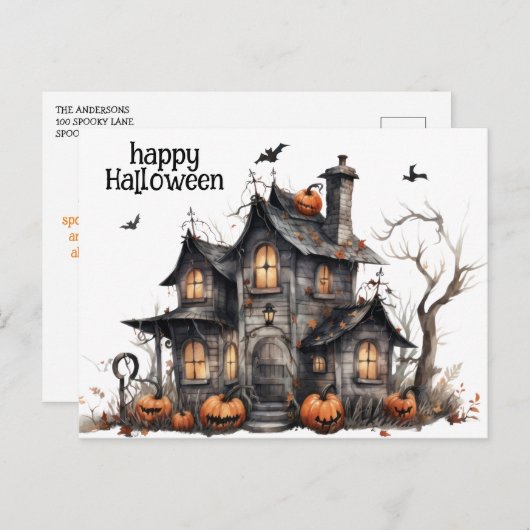 Schattigee Waterverf Haunted House Halloween Briefkaart (Voorkant / Achterkant)