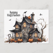 Schattigee Waterverf Haunted House Halloween Briefkaart (Voorkant)