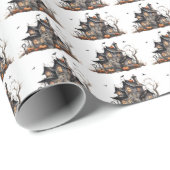 Schattigee Waterverf Haunted House Halloween Cadeaupapier (Rol Hoek)