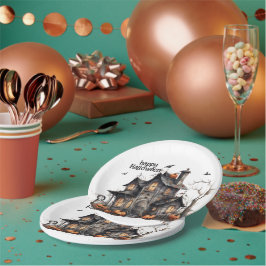 Schattigee Waterverf Haunted House Halloween Papieren Bordje