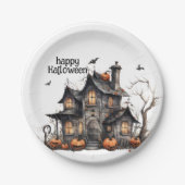 Schattigee Waterverf Haunted House Halloween Papieren Bordje (Voorkant)