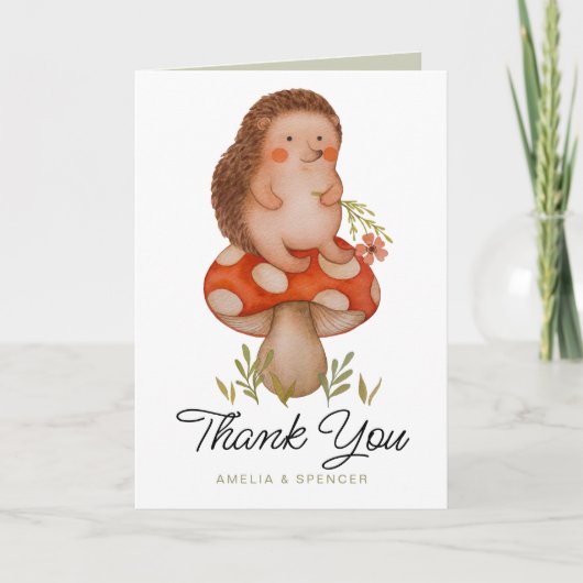 Schattigee Waterverf Hedgehog Baby shower Dank u Kaart (Voorkant)