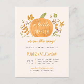Schattigee Waterverf Herfst Little Pumpkin Baby sh Uitnodiging Briefkaart