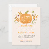 Schattigee Waterverf Herfst Little Pumpkin Baby sh Uitnodiging Briefkaart (Voorkant / Achterkant)