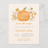 Schattigee Waterverf Herfst Little Pumpkin Baby sh Uitnodiging Briefkaart (Voorkant)