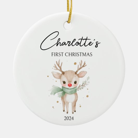 Schattigee Waterverf Herten Custom Baby Eerste Ker Keramisch Ornament (Voorkant)