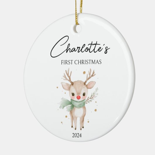 Schattigee Waterverf Herten Custom Baby Eerste Ker Keramisch Ornament (Links)