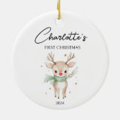 Schattigee Waterverf Herten Custom Baby Eerste Ker Keramisch Ornament (Achterkant)