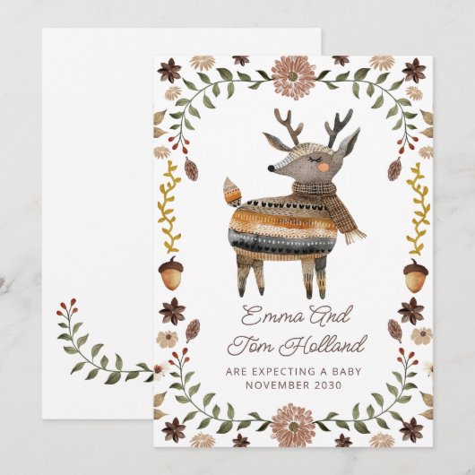 Schattigee Waterverf Herten Gebreide Trui Zwanger Aankondiging (Voorkant / Achterkant)