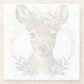 SCHATTIGEE WATERVERF HERTEN MET BLOEMKRANS GLAZEN ONDERZETTER (Achterkant)