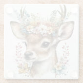 SCHATTIGEE WATERVERF HERTEN MET BLOEMKRANS GLAZEN ONDERZETTER (Achterkant)