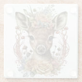 SCHATTIGEE WATERVERF HERTEN MET BLOEMKRANS GLAZEN ONDERZETTER (Achterkant)