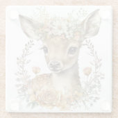 SCHATTIGEE WATERVERF HERTEN MET BLOEMKRANS GLAZEN ONDERZETTER (Achterkant)