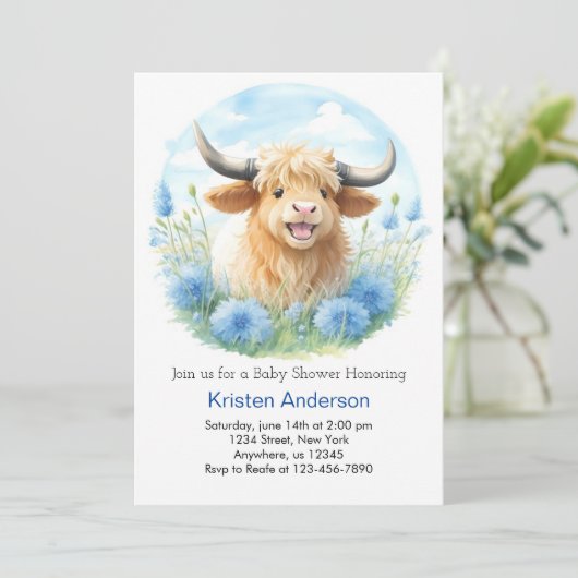 Schattigee Waterverf Highland Koe Bliss Boy Baby s Kaart (Staand voorkant)