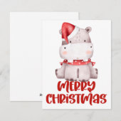 Schattigee Waterverf Hippo Kerst Kaart (Voorkant / Achterkant)