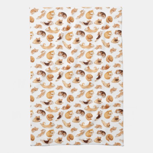 Schattigee Waterverf honden geïllustreerd patroon Theedoek (Verticaal)